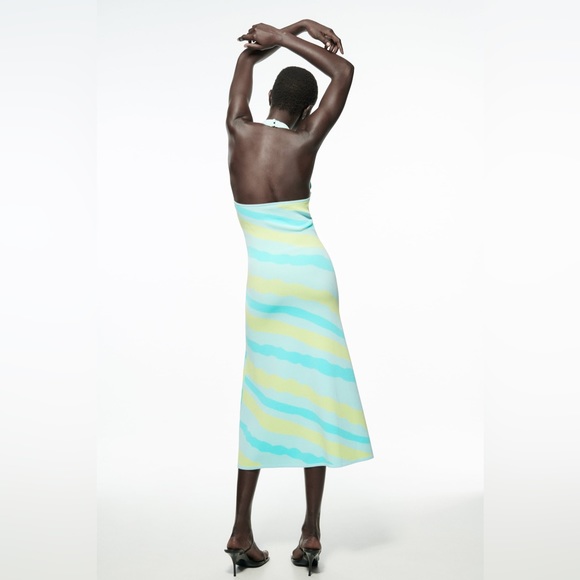 Zara Halter Neck Low Back Midi Knit Dress - Picture 3 of 5